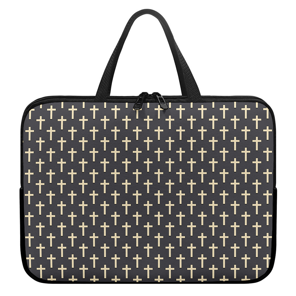 Christian Cross Pattern Print Laptop Sleeve With Handle