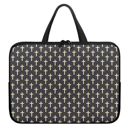 Christian Cross Pattern Print Laptop Sleeve With Handle