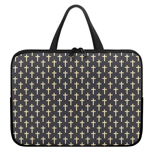 Christian Cross Pattern Print Laptop Sleeve With Handle