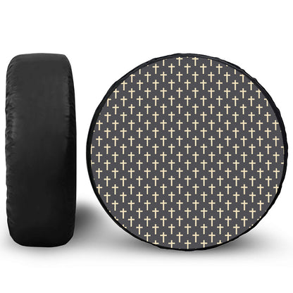 Christian Cross Pattern Print Leather Spare Tire Cover