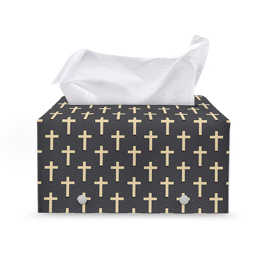 Christian Cross Pattern Print Leather Tissue Box Cover