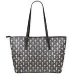 Christian Cross Pattern Print Leather Tote Bag