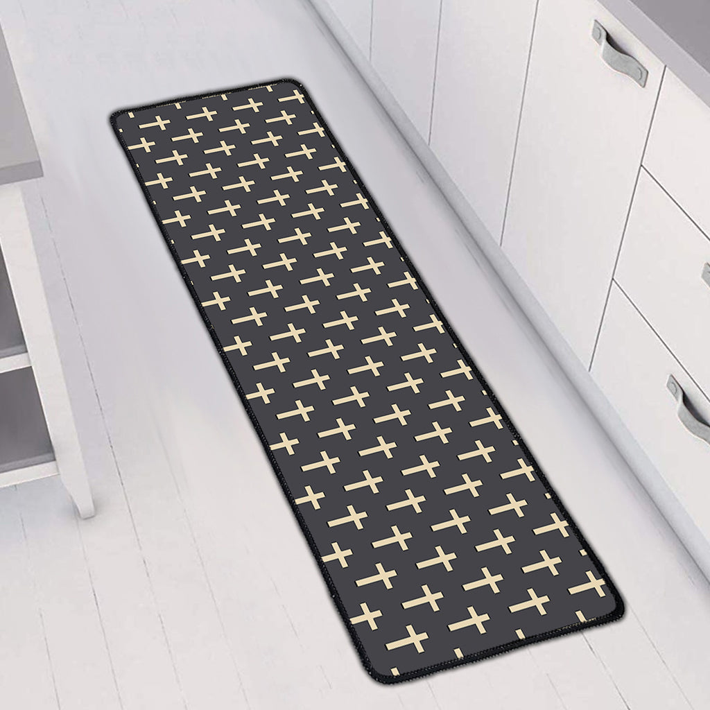 Christian Cross Pattern Print Long Kitchen Mat