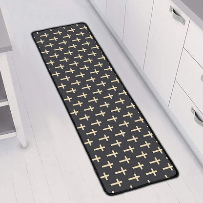 Christian Cross Pattern Print Long Kitchen Mat