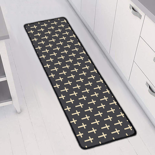 Christian Cross Pattern Print Long Kitchen Mat