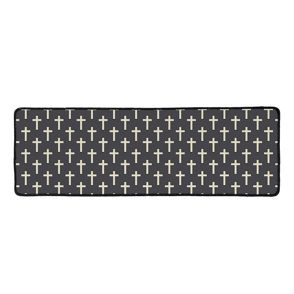 Christian Cross Pattern Print Long Kitchen Mat