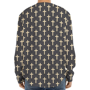 Christian Cross Pattern Print Long Sleeve Baseball Jersey