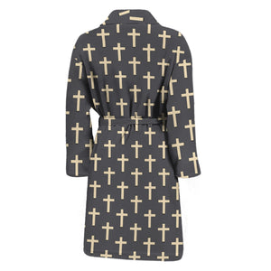 Christian Cross Pattern Print Men's Bathrobe