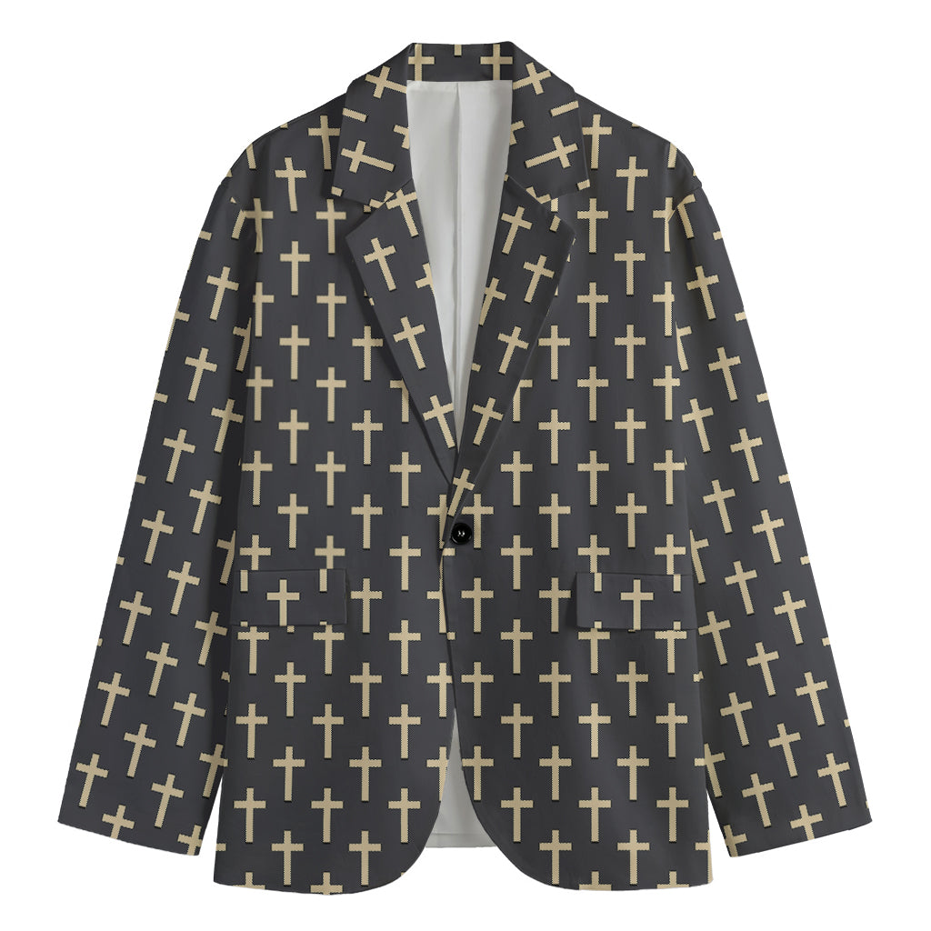 Christian Cross Pattern Print Men's Blazer