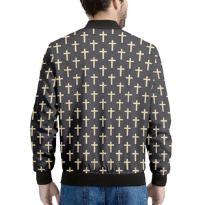 Christian Cross Pattern Print Men's Bomber Jacket