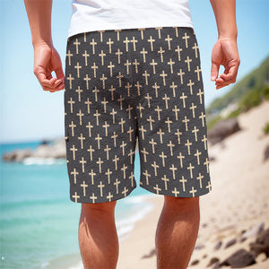 Christian Cross Pattern Print Men's Cargo Shorts