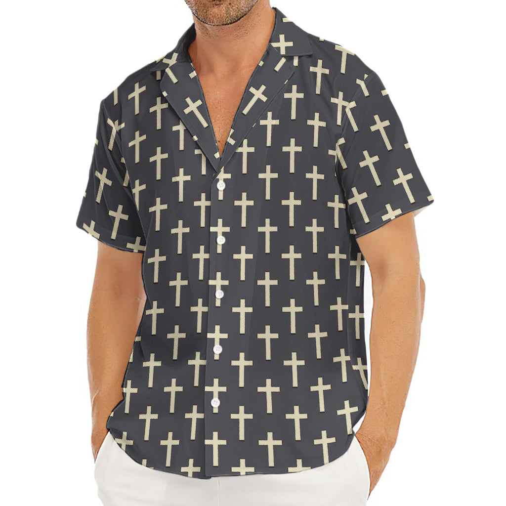 Christian Cross Pattern Print Men's Deep V-Neck Shirt