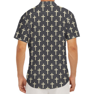 Christian Cross Pattern Print Men's Deep V-Neck Shirt