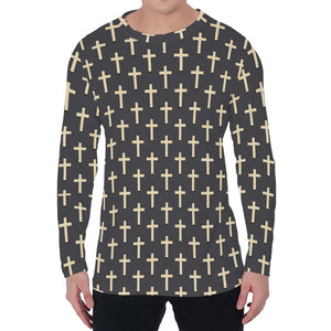 Christian Cross Pattern Print Men's Long Sleeve T-Shirt