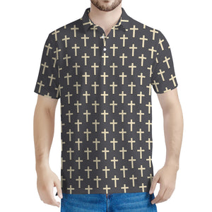 Christian Cross Pattern Print Men's Polo Shirt