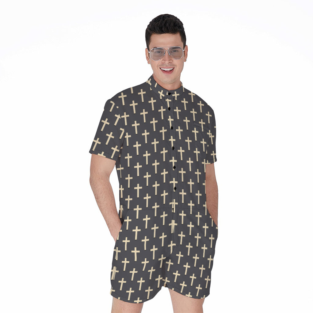 Christian Cross Pattern Print Men's Rompers