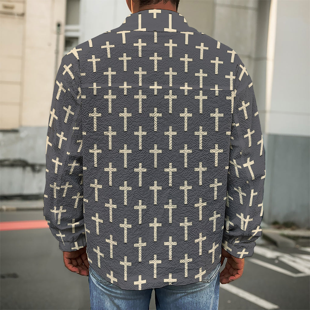 Christian Cross Pattern Print Men's Shirt Jacket