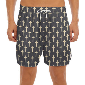 Christian Cross Pattern Print Men's Split Running Shorts