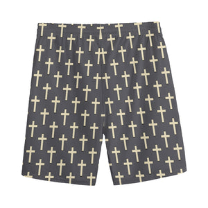 Christian Cross Pattern Print Men's Sports Shorts