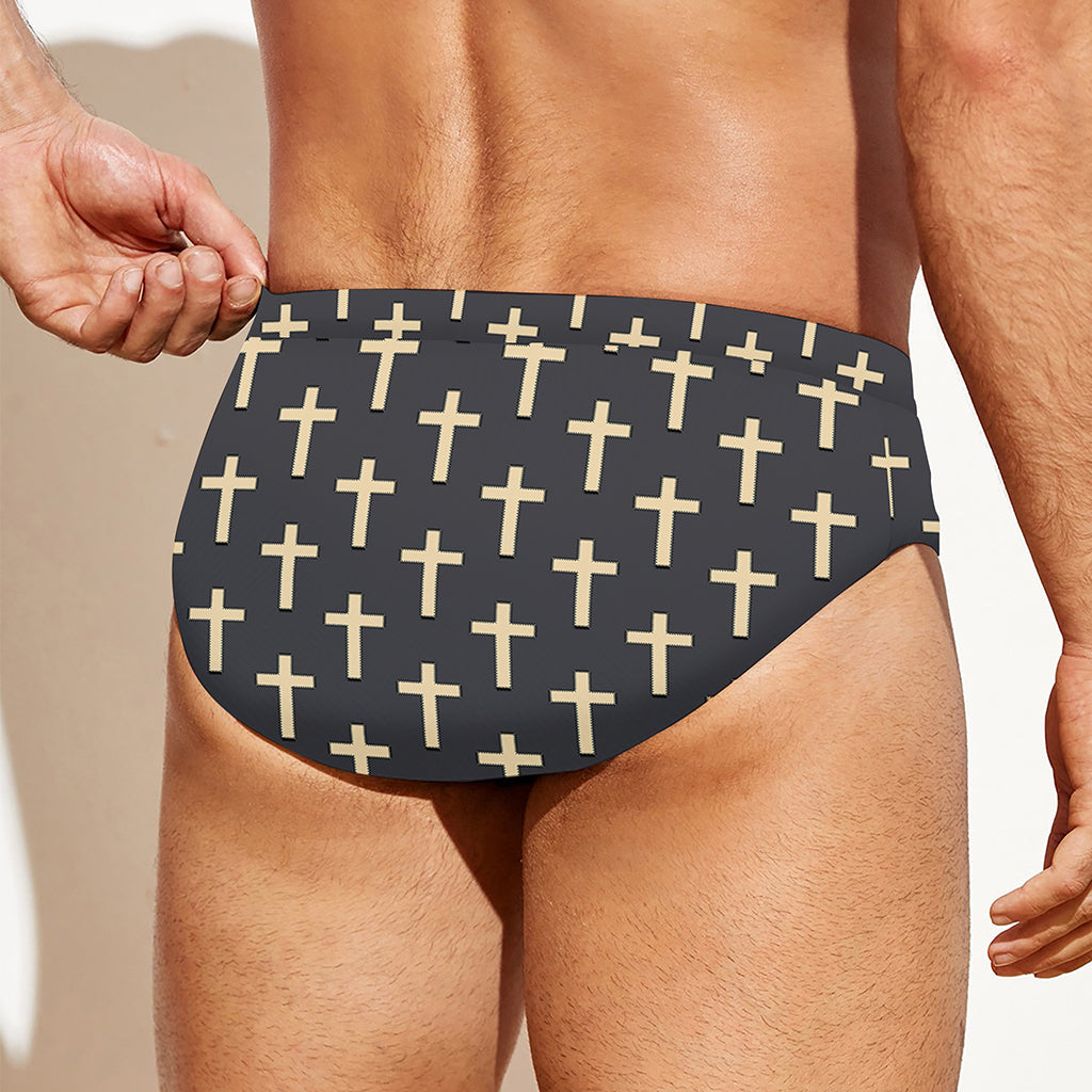 Christian Cross Pattern Print Men's Swim Briefs