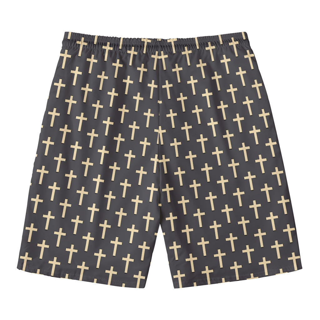 Christian Cross Pattern Print Men's Swim Trunks