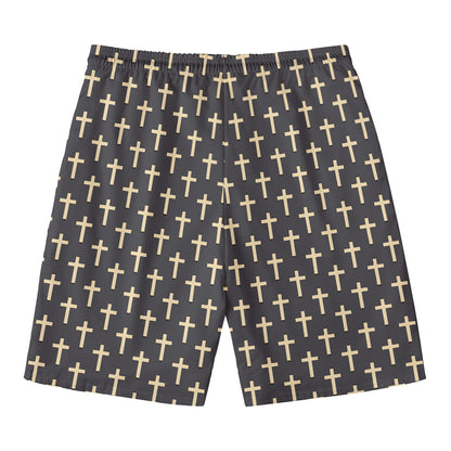Christian Cross Pattern Print Men's Swim Trunks