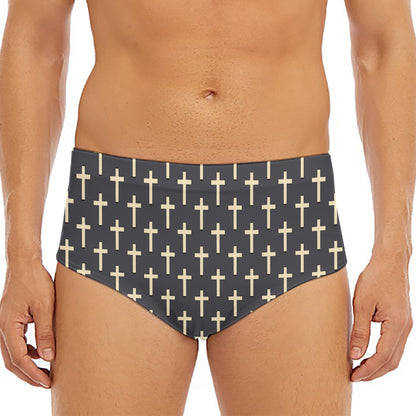Christian Cross Pattern Print Men's Triangle Swim Briefs