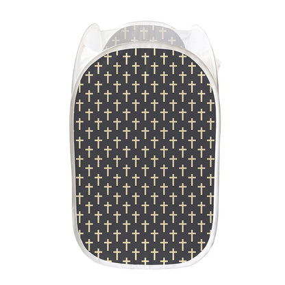 Christian Cross Pattern Print Mesh Laundry Hamper