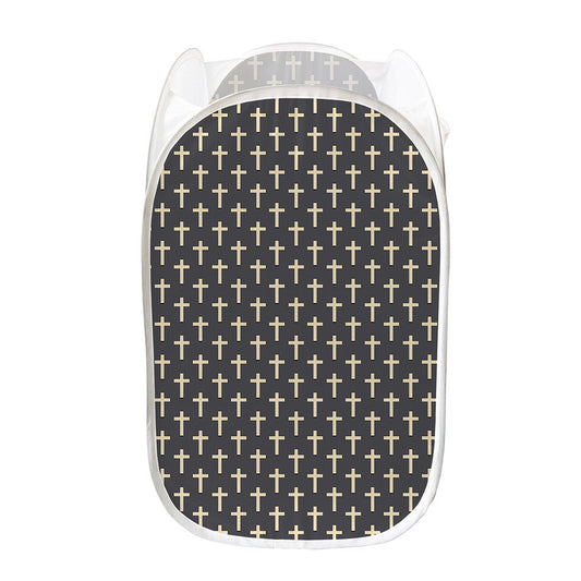 Christian Cross Pattern Print Mesh Laundry Hamper