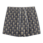 Christian Cross Pattern Print Mesh Shorts