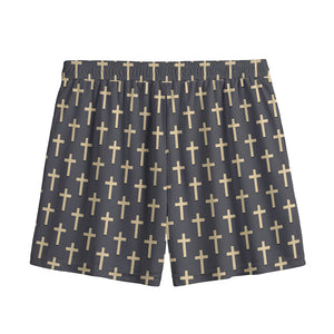 Christian Cross Pattern Print Mesh Shorts