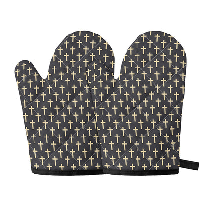 Christian Cross Pattern Print Oven Mitts