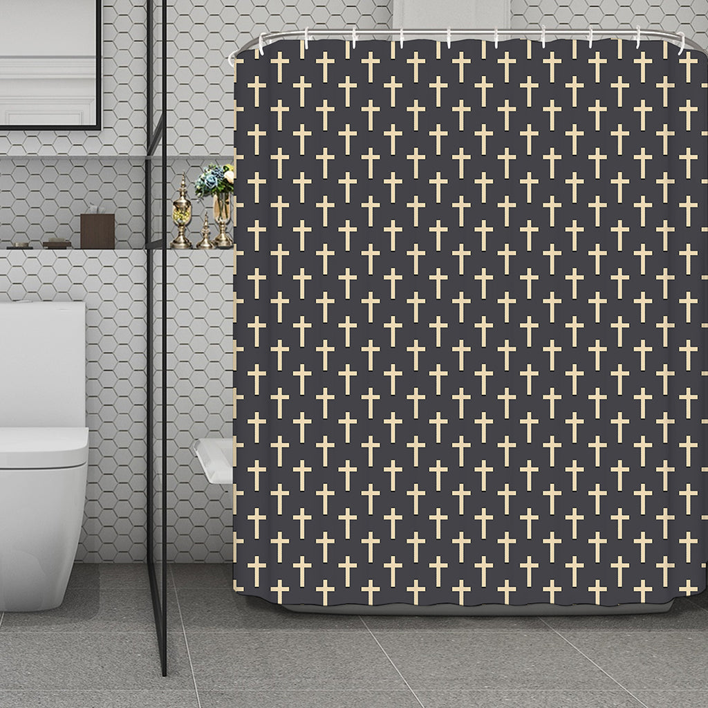 Christian Cross Pattern Print Polyester Shower Curtain