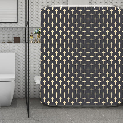 Christian Cross Pattern Print Polyester Shower Curtain
