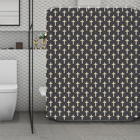 Christian Cross Pattern Print Polyester Shower Curtain