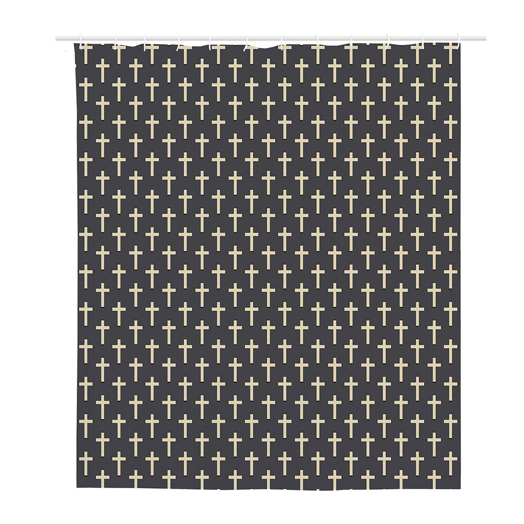 Christian Cross Pattern Print Polyester Shower Curtain