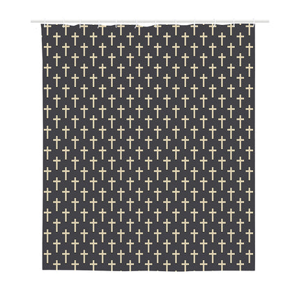 Christian Cross Pattern Print Polyester Shower Curtain