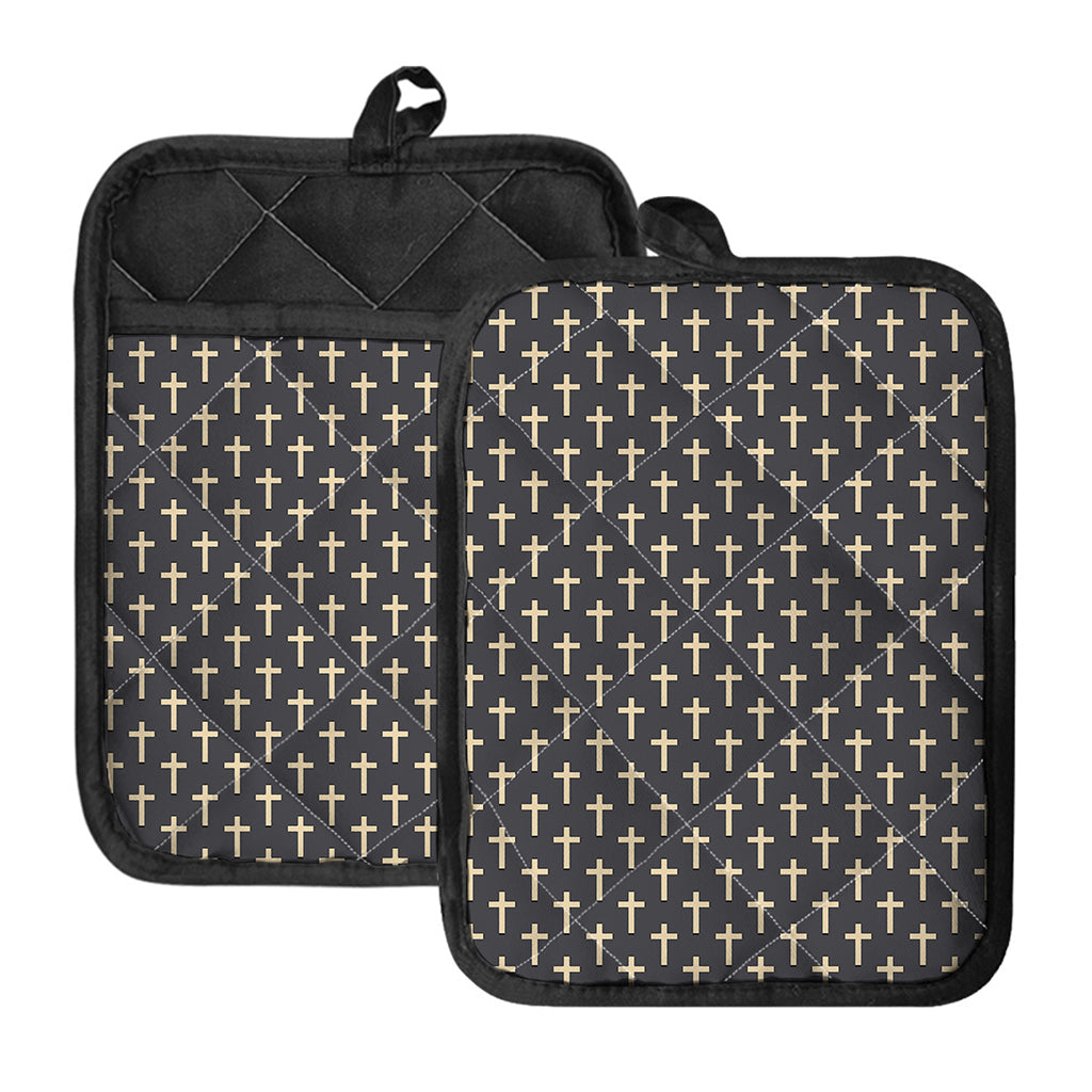 Christian Cross Pattern Print Pot Holders With Pocket