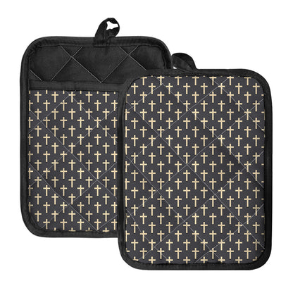 Christian Cross Pattern Print Pot Holders With Pocket