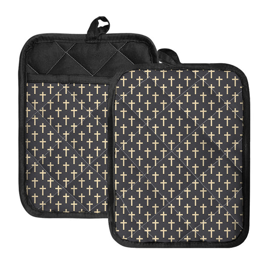 Christian Cross Pattern Print Pot Holders With Pocket