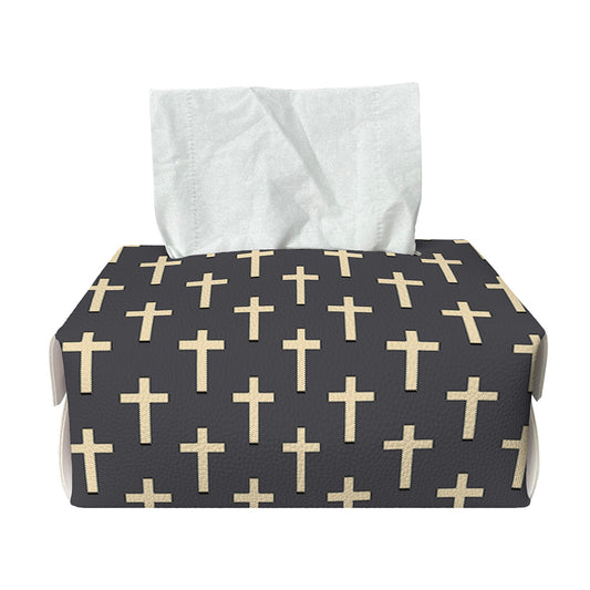 Christian Cross Pattern Print Rectangle Tissue Box Cover