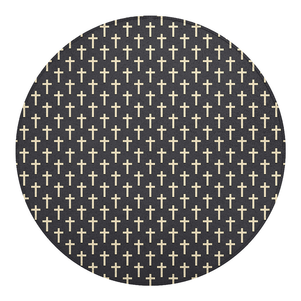 Christian Cross Pattern Print Round Blanket