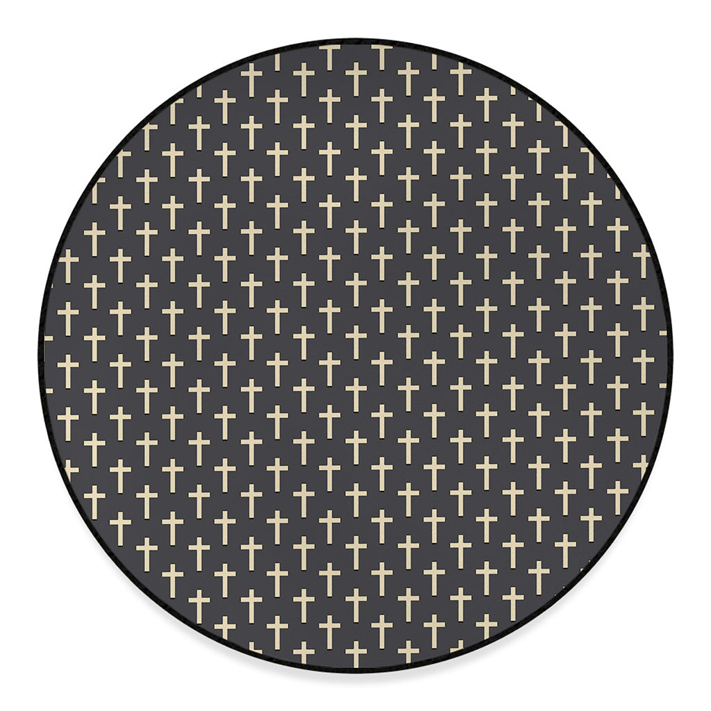 Christian Cross Pattern Print Round Floor Mat
