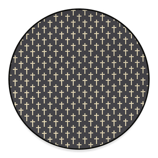 Christian Cross Pattern Print Round Floor Mat