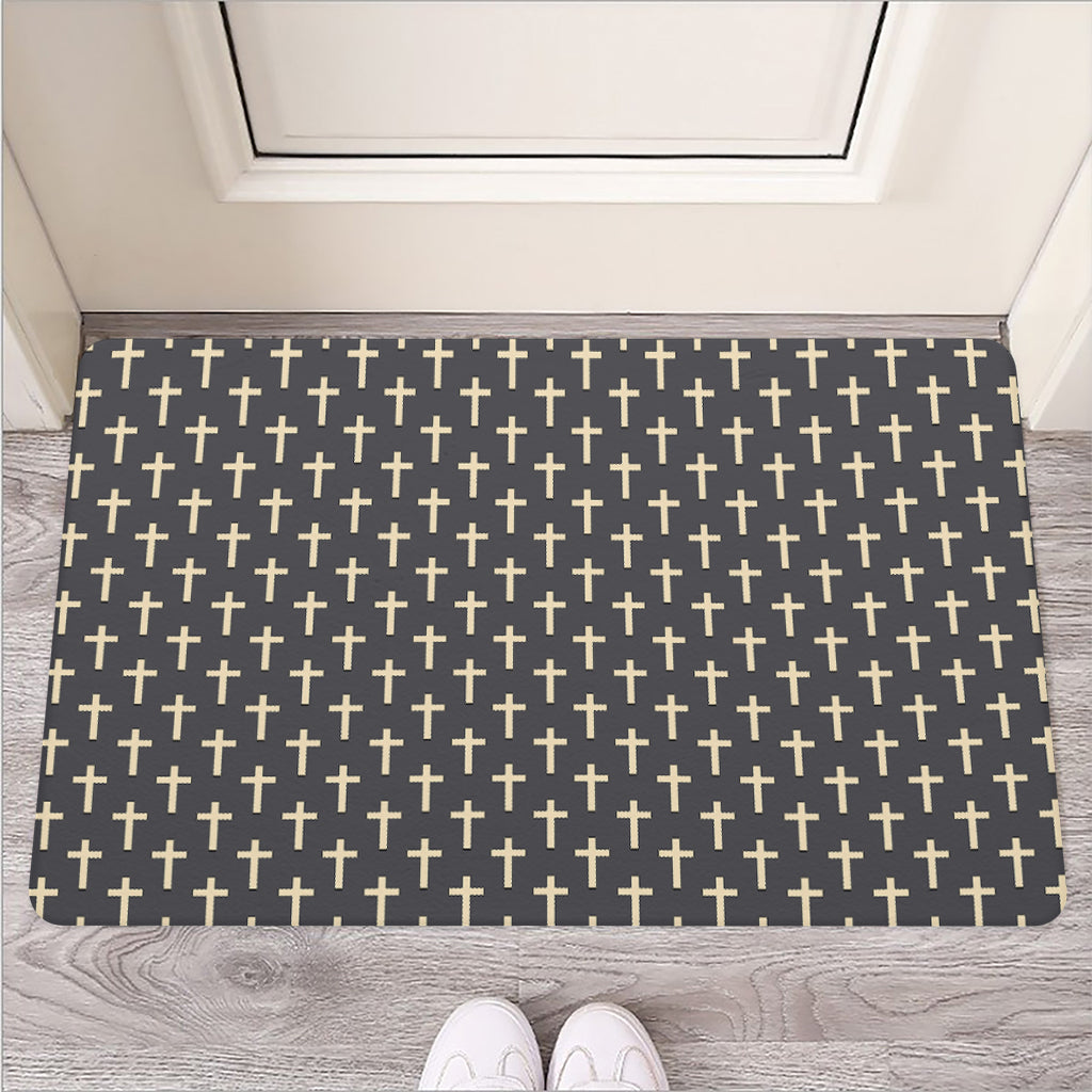 Christian Cross Pattern Print Rubber Doormat