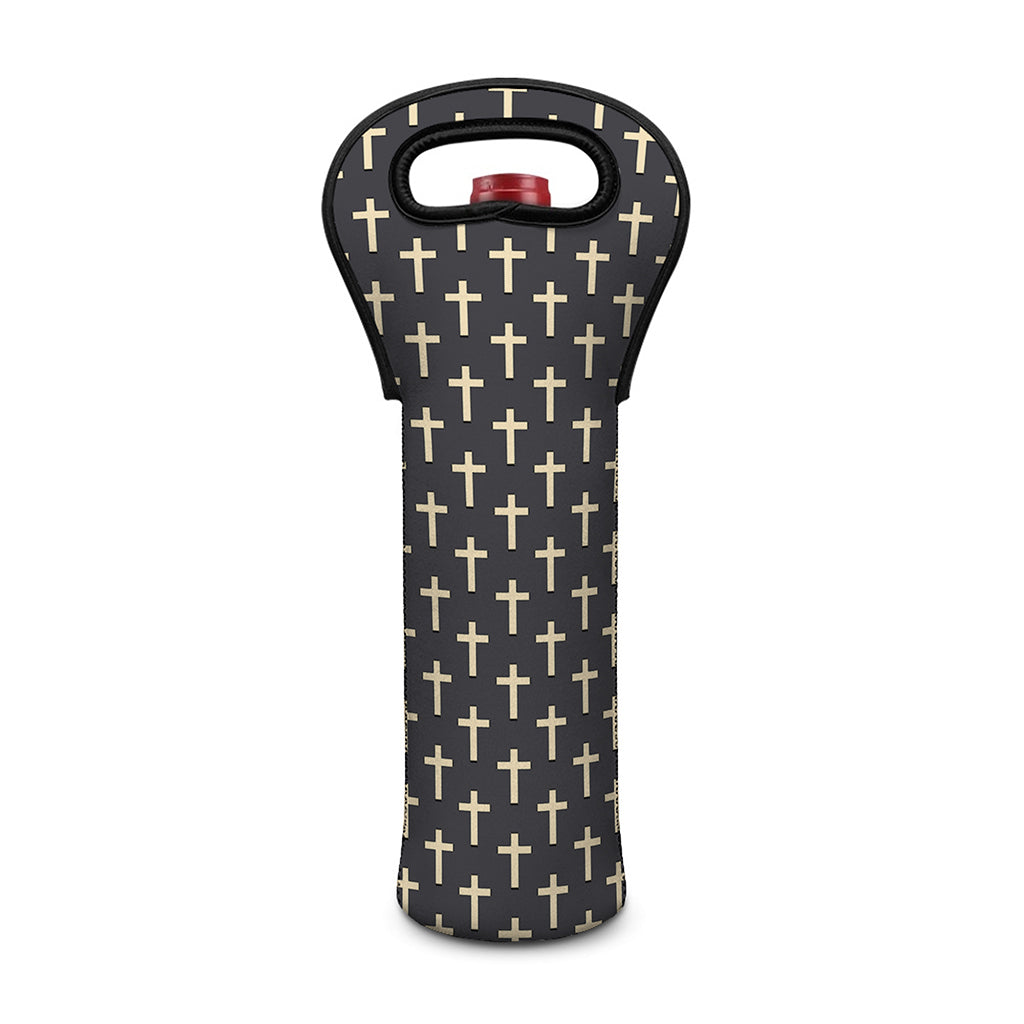 Christian Cross Pattern Print Single Neoprene Wine Tote