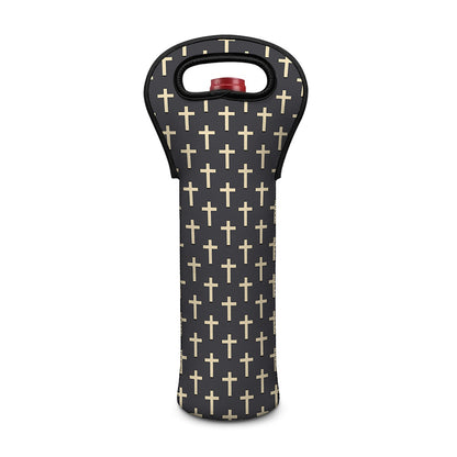 Christian Cross Pattern Print Single Neoprene Wine Tote