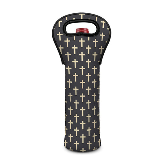 Christian Cross Pattern Print Single Neoprene Wine Tote