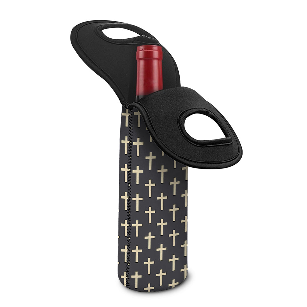 Christian Cross Pattern Print Single Neoprene Wine Tote