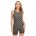 Christian Cross Pattern Print Sleeveless One Piece Swimsuit